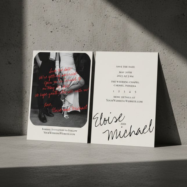 Modern Handwritten Overlay Photo Save the Date Invitation (Modern Romantic Handwritten Photo Save the Date Invitation)