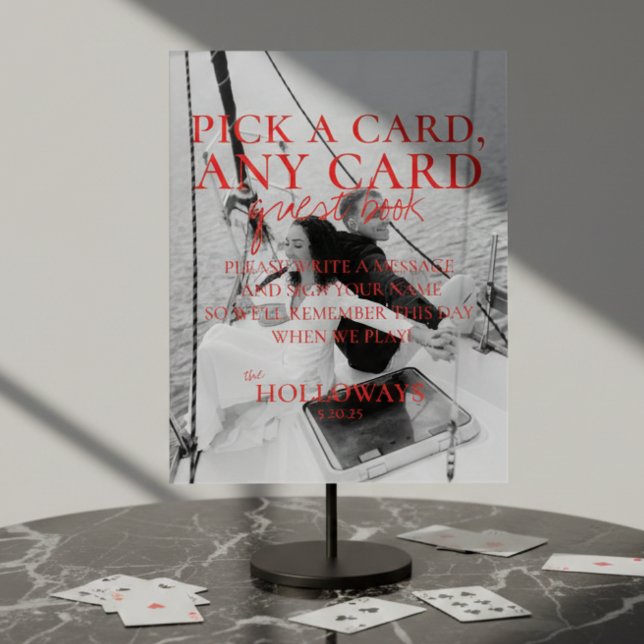 Modern Handwritten Overlay Photo Wedding Acrylic Sign (Modern Photo Playing Cards Guest Book Acrylic Sign)