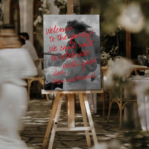 Modern Handwritten Overlay Photo Wedding Foam Board