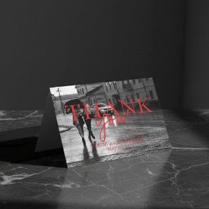 Modern Handwritten Overlay Photo Wedding Letterpress Thank You Card