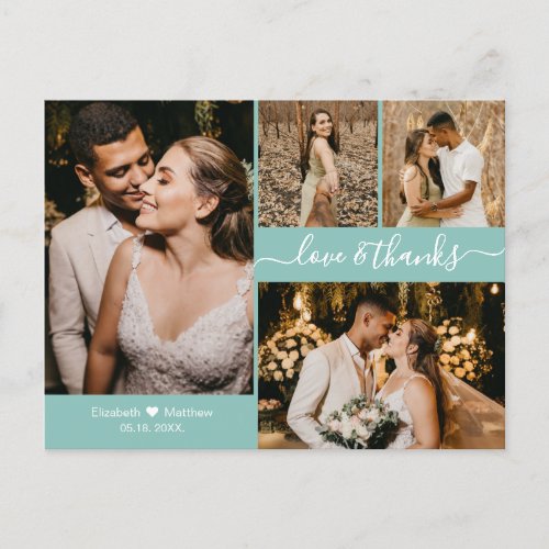 Modern Handwritten Photo Collage Wedding Thank You Postcard