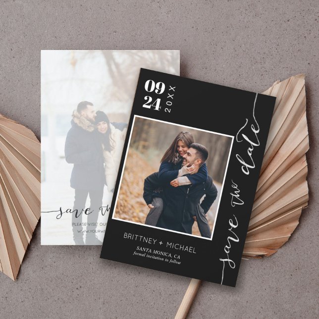 Modern Handwritten Photo Save The Date Black (Creator Uploaded)
