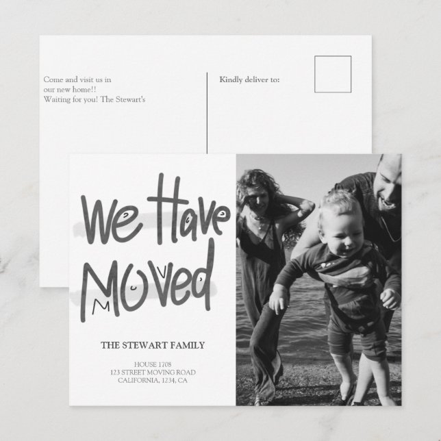Modern Handwritten Photo We have Moved Announcement Postcard (Front/Back)