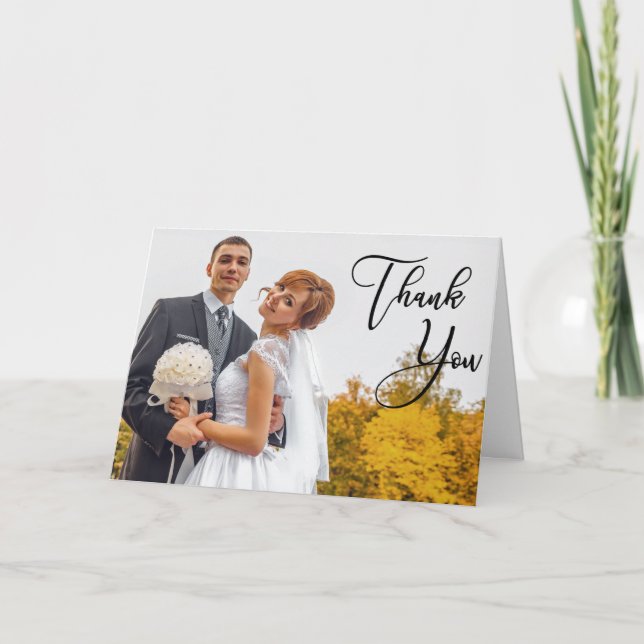 Modern Handwritten Photo Wedding Thank You Card (Front)