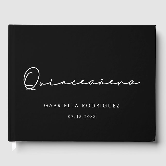 Modern handwritten Quinceañera 15th birthday Guest Book (Front)