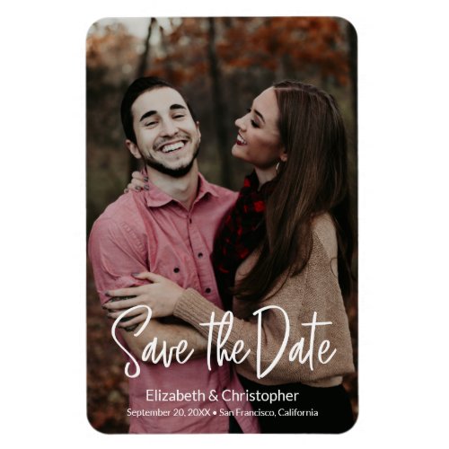 Modern Handwritten Save the Date Photo Magnet