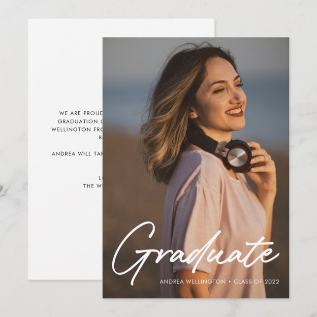Modern Handwritten Script 1 Photo Graduation  Anno Announcement (Front/Back)