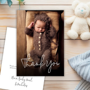 Modern Handwritten Script Baby Shower Photo Thank You Card
