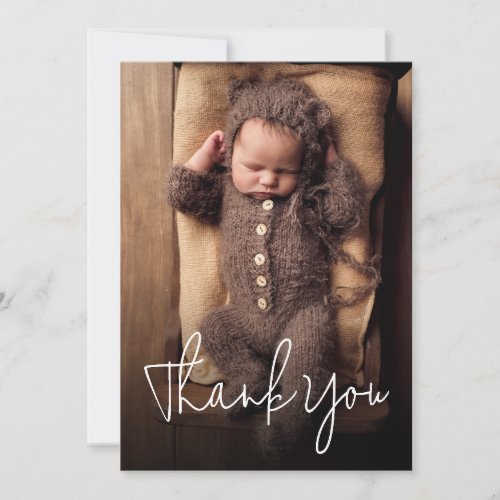 Modern Handwritten Script Baby Shower Photo  Thank You Card