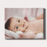 Modern handwritten script Believe Canvas Print<br><div class="desc">Showcase your favorite family picture with this modern photo print,  with the word Believe written with a beautiful text overlay. You can easily change the color and size of the text to fit your picture.</div>