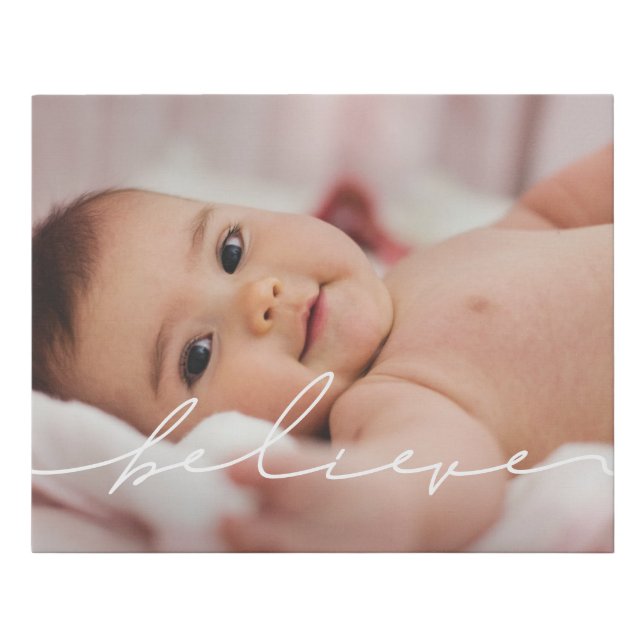 Modern handwritten script Believe Faux Canvas Print (Front)