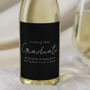 Modern Handwritten Script Black Graduation Wine Label