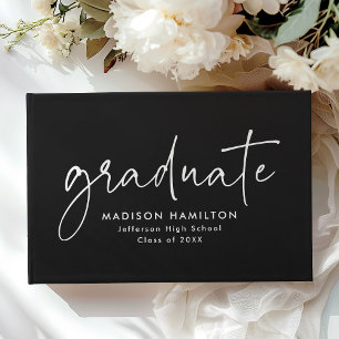 Modern Handwritten Script Black Photo Graduation Guest Book