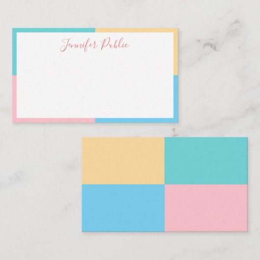 Modern Handwritten Script Blue Green Pink Yellow Note Card Zazzle