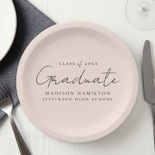 Modern Handwritten Script Blush Graduation Paper Plates