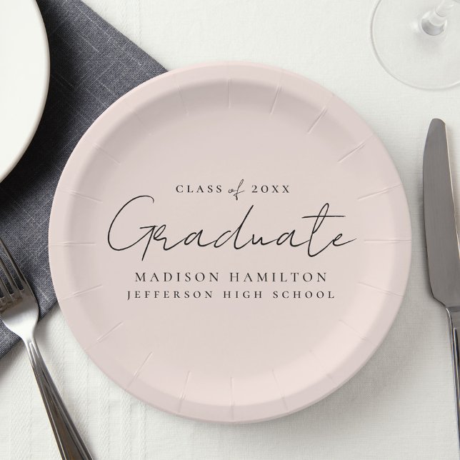 Modern Handwritten Script Blush Graduation Paper Plates (Creator Uploaded)