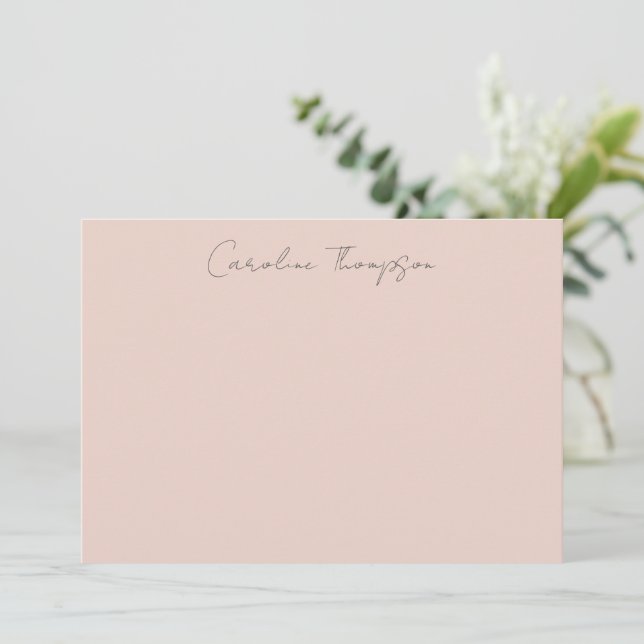 Modern Handwritten Script Blush Personalized Name Note Card (Standing Front)