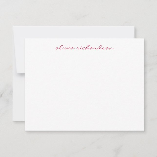 Modern Handwritten Script Chic Burgundy Red Maroon Note Card (Front)