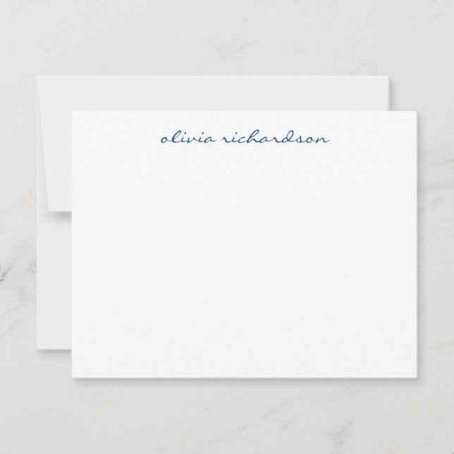 Modern Handwritten Script Chic Classic Navy Blue Note Card (Front)
