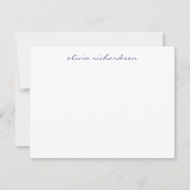 Modern Handwritten Script Chic Dark Purple Violet Note Card (Front)