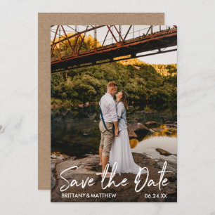 Modern Handwritten Script Couple Photo Kraft Save The Date