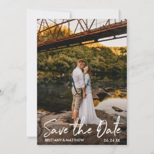 Modern Handwritten Script Couple Photo Save The Date