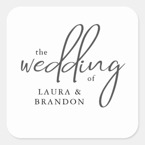 Modern Handwritten Script Custom Wedding Square Sticker