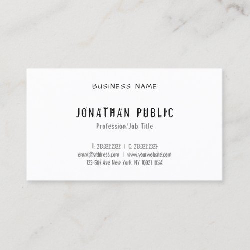 Modern Handwritten Script Elegant Simple Plain Top Business Card