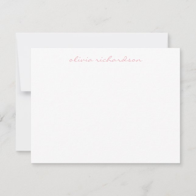 Modern Handwritten Script Feminine Blush Pink Note Card (Front)