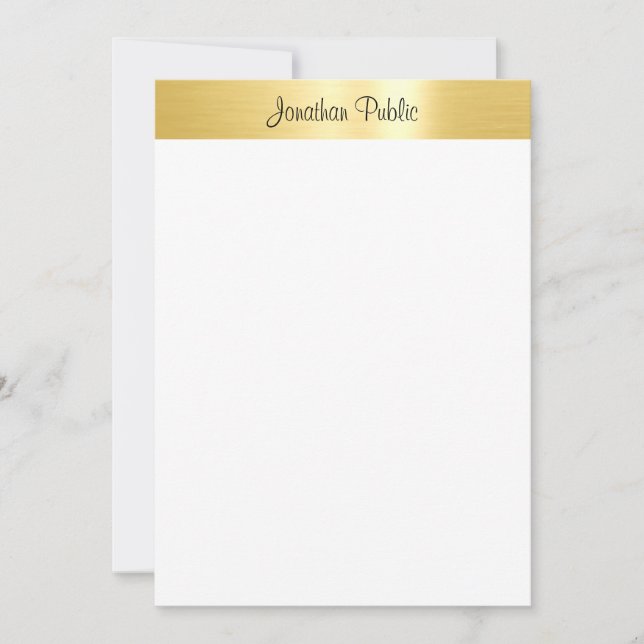 Modern Handwritten Script Gold Look Elegant Note Card (Front)