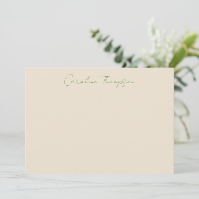 Modern Handwritten Script Green Personalized Name  Note Card (Standing Front)