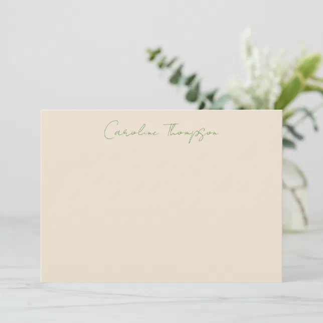 Modern Handwritten Script Green Personalized Name Note Card | Zazzle