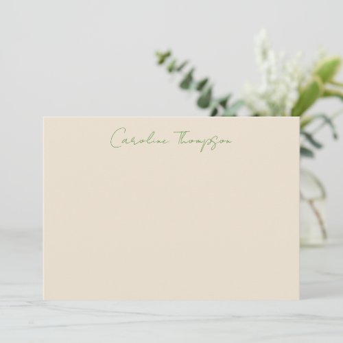 Modern Handwritten Script Green Personalized Name  Note Card