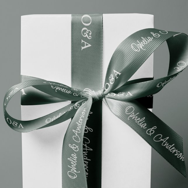 Modern Handwritten Script Initials & Names Wedding Satin Ribbon (3" Grosgrain ribbon)