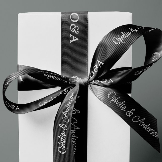 Modern Handwritten Script Initials & Names Wedding Satin Ribbon (Creator Uploaded)