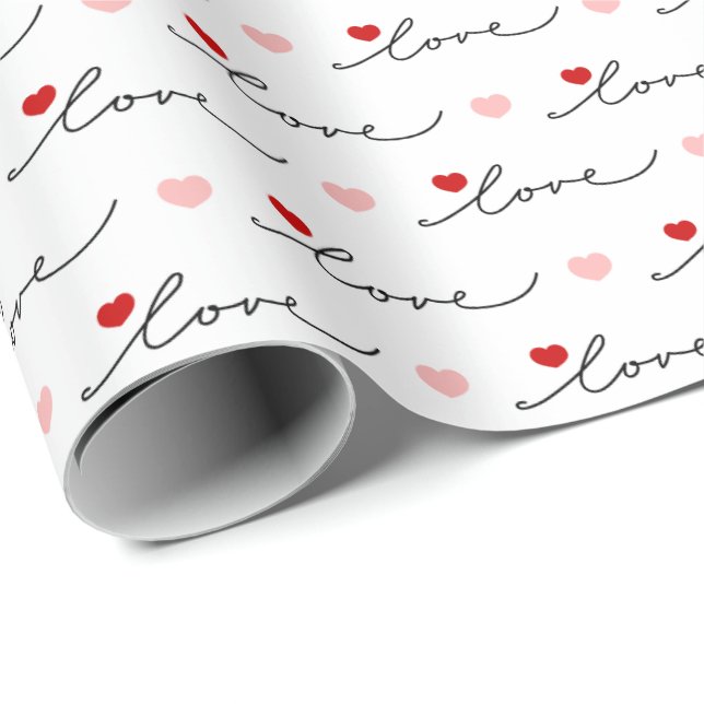 Modern Handwritten Script Love & Hearts Wrapping Paper (Roll Corner)