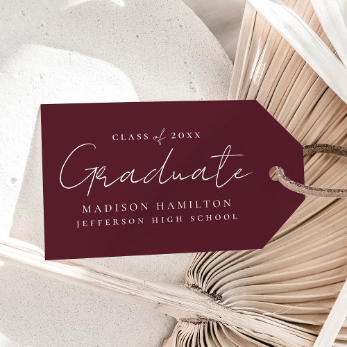 Modern Handwritten Script Maroon Graduation Gift Tags