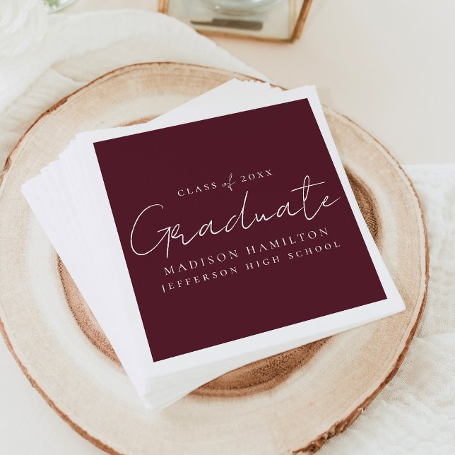 Modern Handwritten Script Maroon Graduation Napkins (Creator Uploaded)