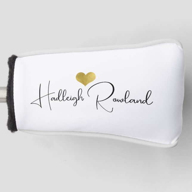 Modern Handwritten Script Name Monogram Golf Head Cover (Front)