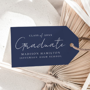 Modern Handwritten Script Navy Graduation Gift Tags