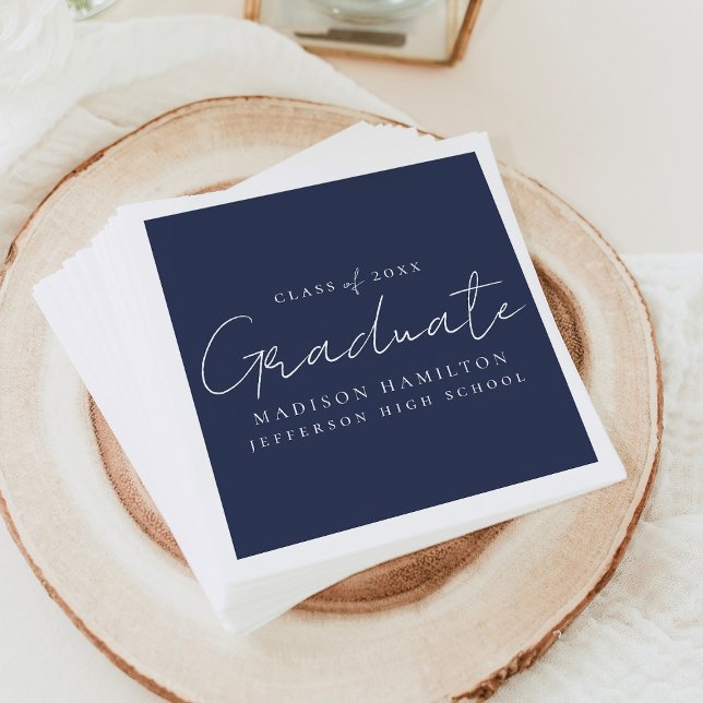 Modern Handwritten Script Navy Graduation Napkins (Creator Uploaded)