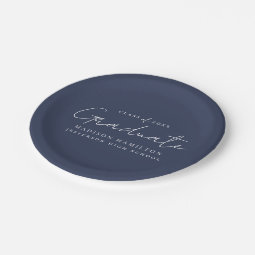 Modern Handwritten Script Navy Graduation Paper Plates | Zazzle
