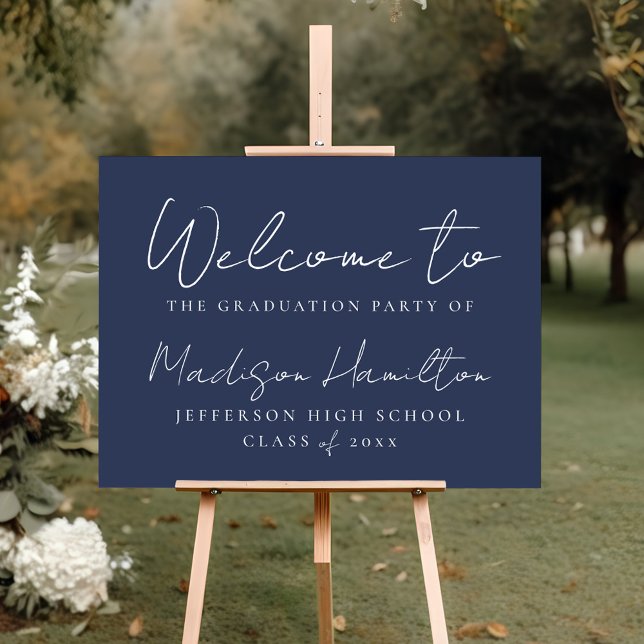 Modern Handwritten Script Navy Graduation Party Foam Board (Creator Uploaded)