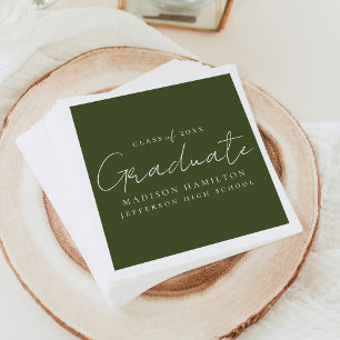 Modern Handwritten Script Olive Green Graduation Napkins