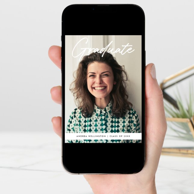 Modern Handwritten Script Photo Graduation  Announcement (Front Digital)