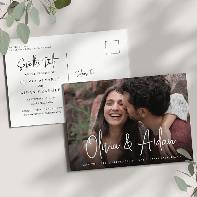 Modern Handwritten Script Photo Save the Date Announcement Postcard (Creator Uploaded)