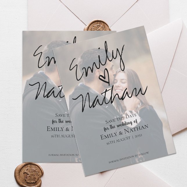 Modern Handwritten Script Photo Save the Date Card (Modern Handwritten Script Photo Save the Date Card)