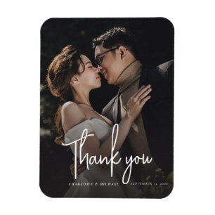 Modern Handwritten Script Photo Wedding Magnet