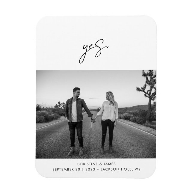Modern Handwritten Script Photo Wedding Magnet (Vertical)