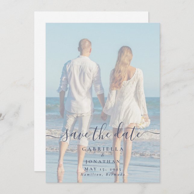 Modern Handwritten Script Photo Wedding Save The Date (Front/Back)
